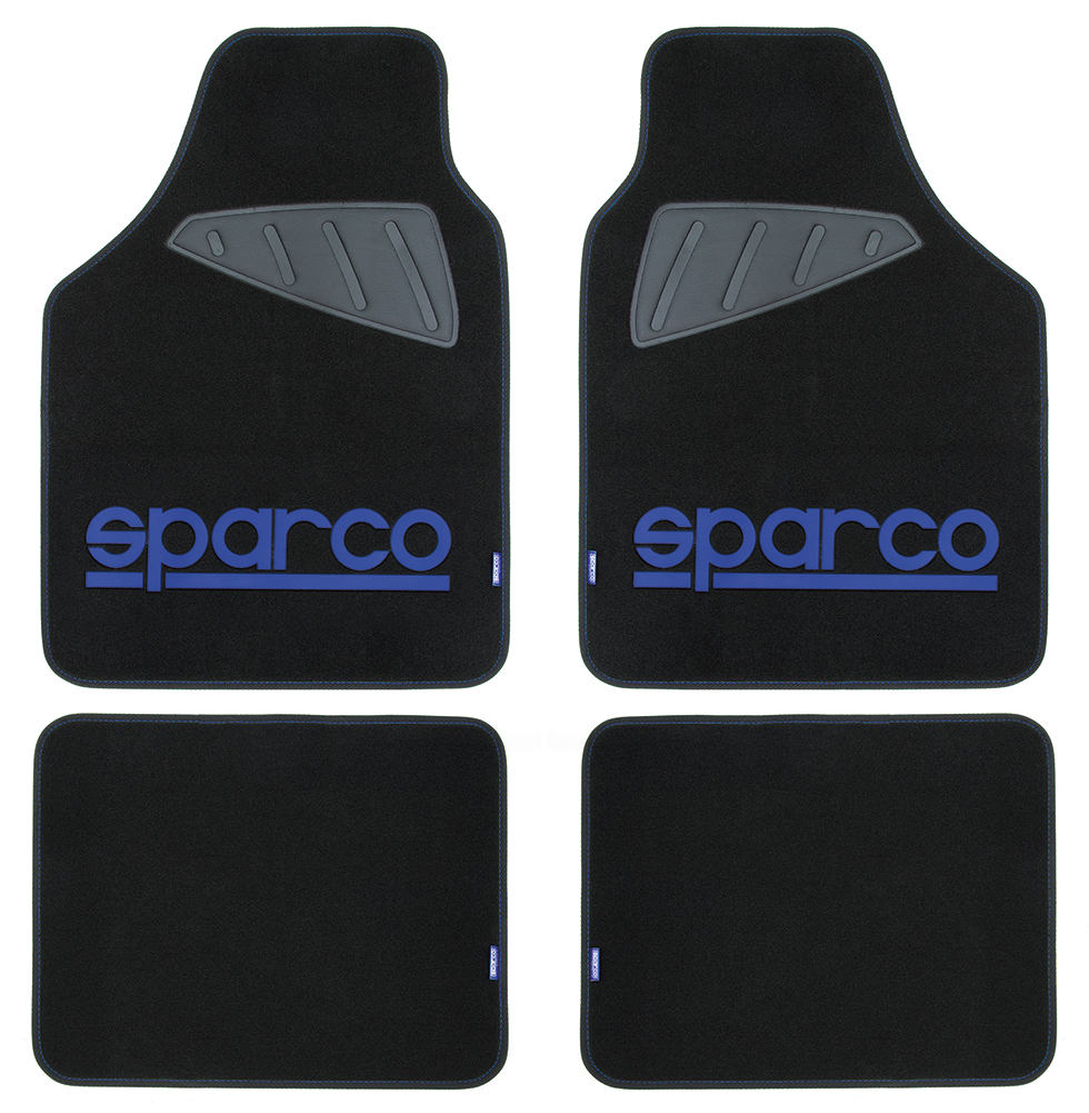 Set 4 tappeti in moquette neri con logo blu