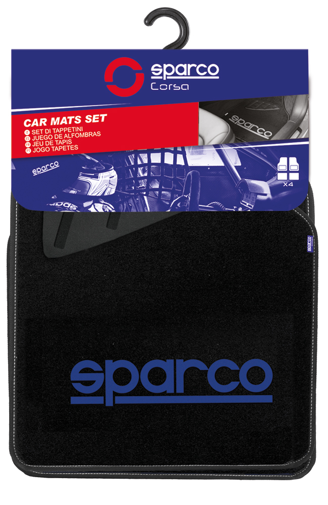 Set 4 tappeti in moquette neri con logo blu - immagine 2