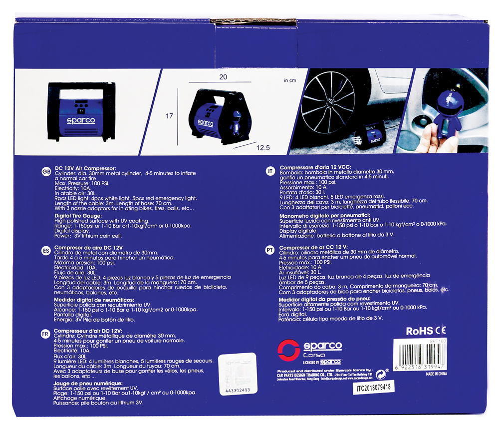 Sparco SPT160 Compressore 12V con manometro digitale - immagine 5