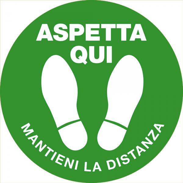 Conf. 2 bolli adesivi ''Aspetta qui'' diametro 40 cm verdi