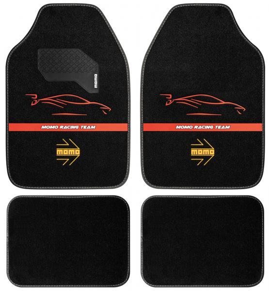 Set 4 tappeti in moquette Racing nero/rosso
