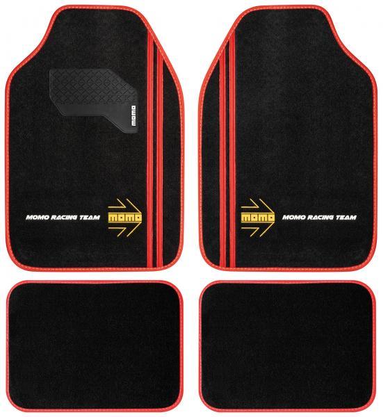 Set 4 tappeti in moquette Sport nero/rosso