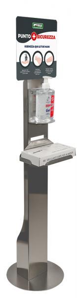 Piantana in acciaio inox con dispenser gel manuale e guanti