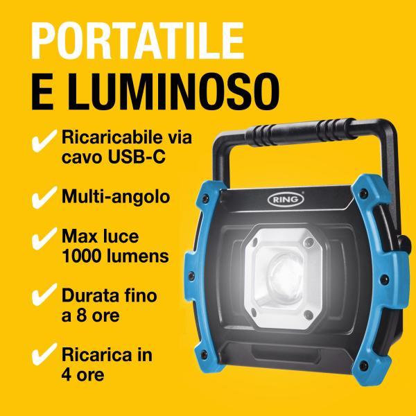 Faro da lavoro 1000 lumen ricaricabile - immagine 3