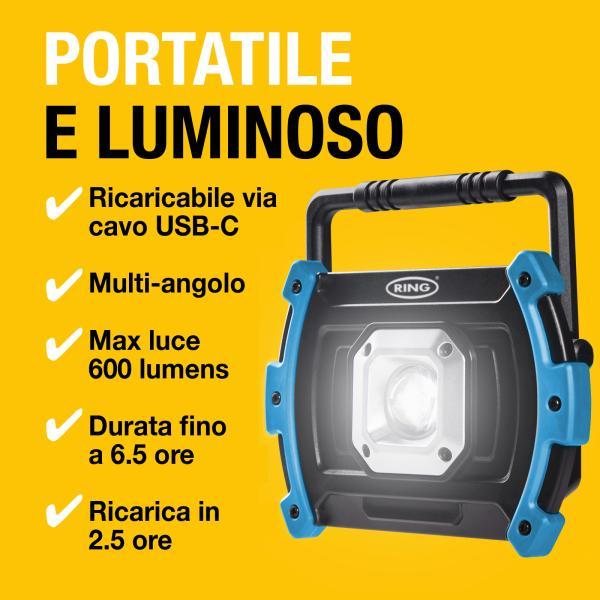 Faro da lavoro 600 lumen ricaricabile - immagine 3