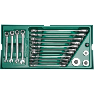 Set a vassoio chiavi combinate a cricchetto e recupero e adattatori 19 pz