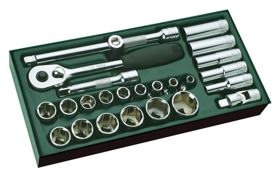 Set a vassoio bussole esagonali SAE 1/2'' 25 pz