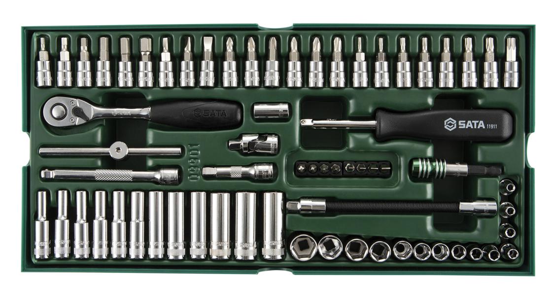 Set a vassoio bussole esagonali metriche 1/4'' 66 pz