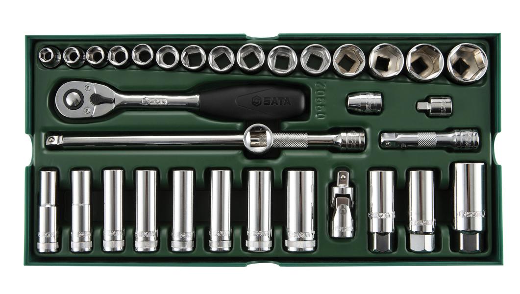 Set a vassoio bussole esagonali metriche 3/8'' 33 pz