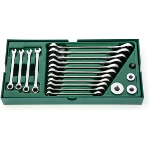 Set a vassoio chiavi combinate a cricchetto piatte e adattatori 19 pz