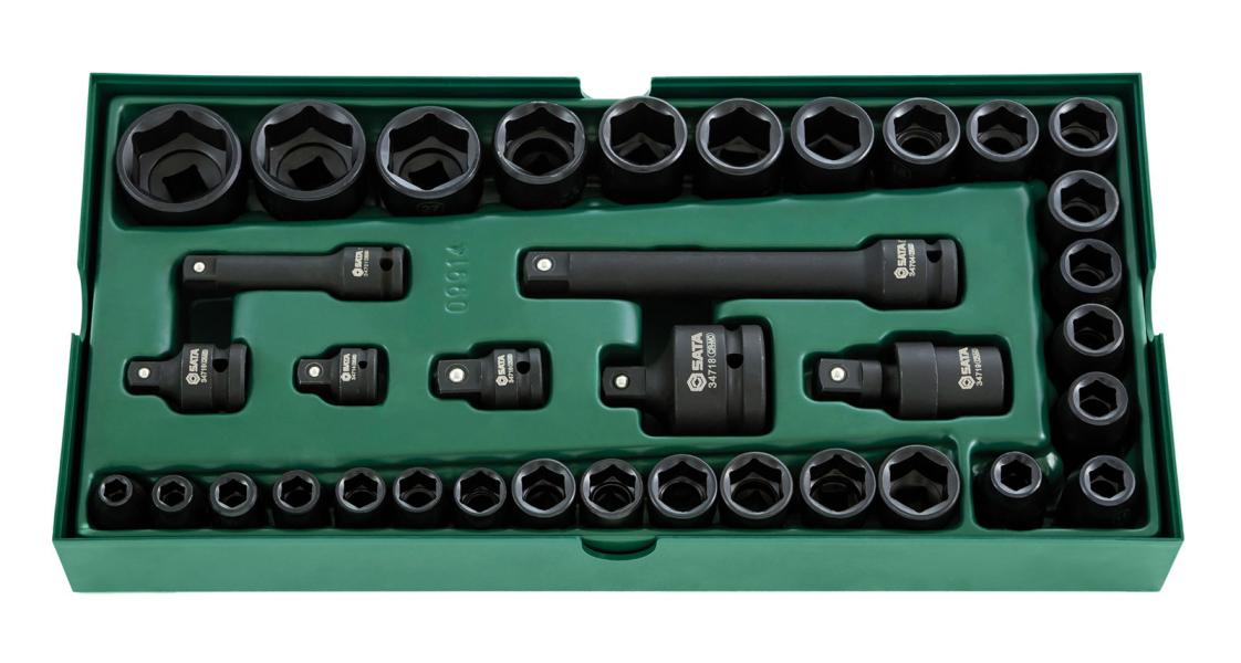 Set a vassoio bussole Impact esagonali metriche 3/8'' e 1/2'' con accessori 36 pz