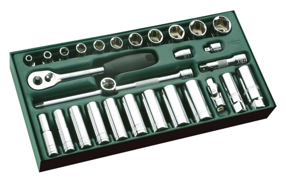 Set a vassoio bussole esagonali SAE 3/8'' 29 pz