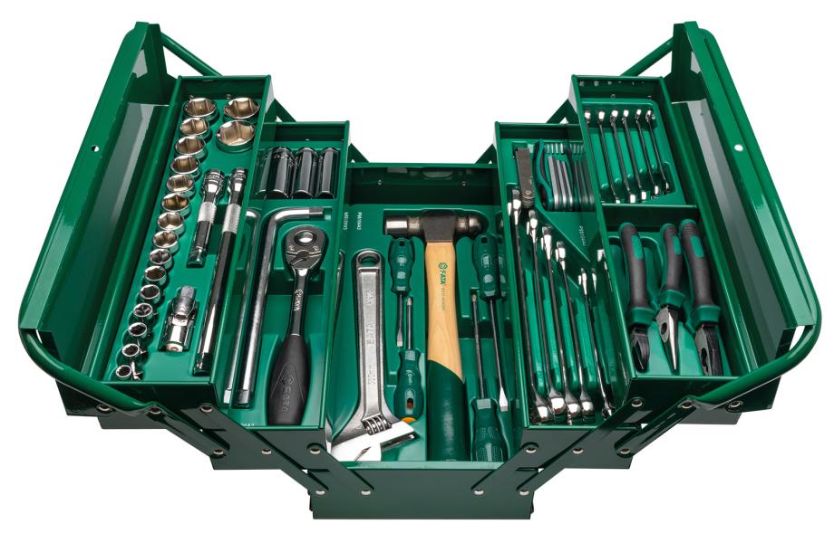 Cassetta metallica 5 scomparti 1/2'' poligonale metrico e utensili 70 pz