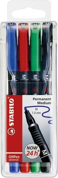 Conf. 4 pennarelli indelebili Stabilo Ophen medio 1 mm assortiti