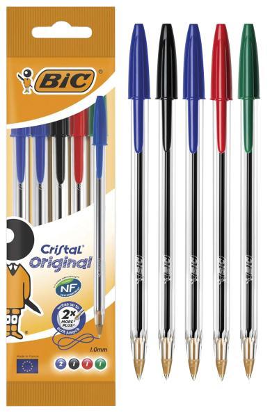 Conf. 5 penne BIC Cristal assortite