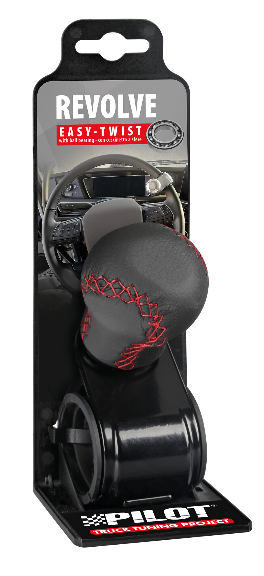 Revolve, pomello volante in pelle con cuciture rosse, staffa nera - immagine 2