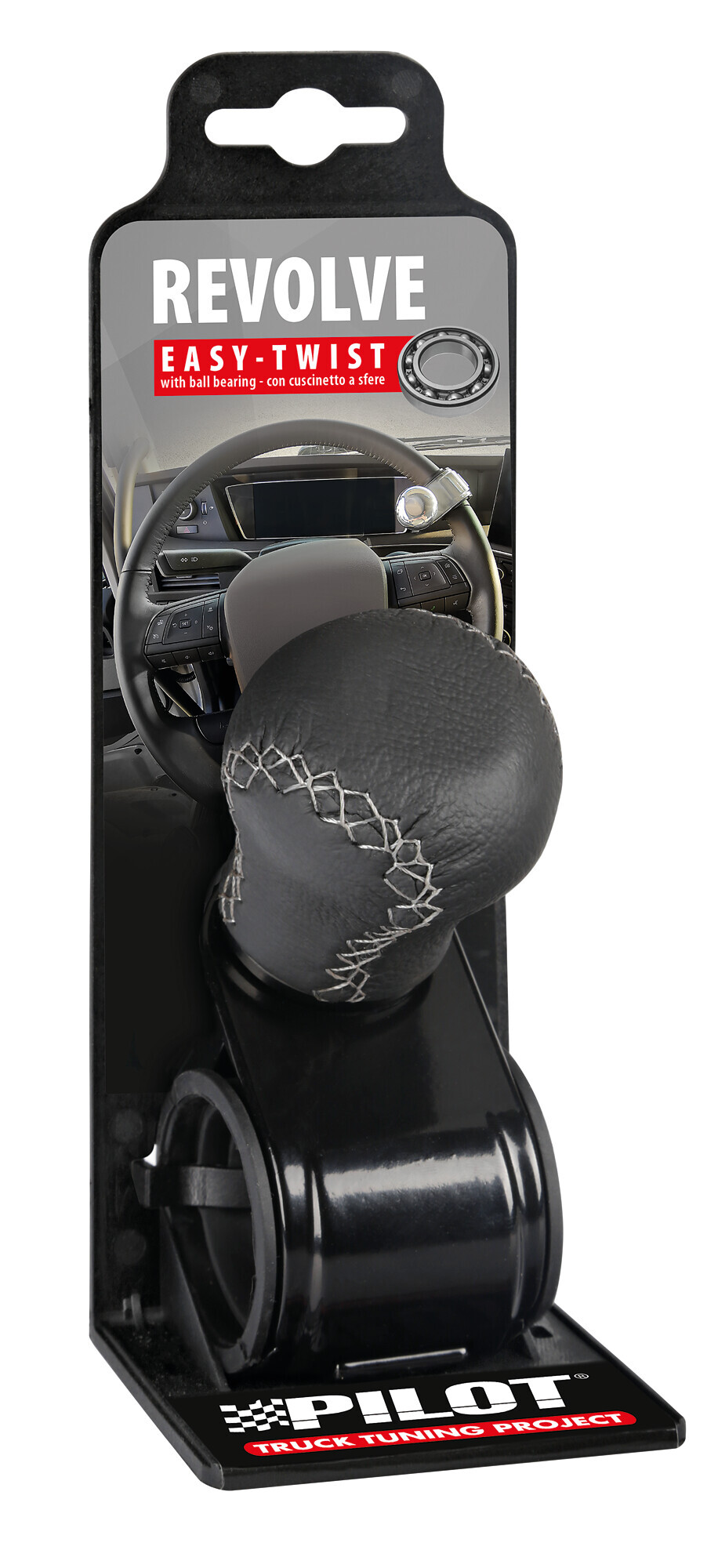 Revolve, pomello volante in pelle con cuciture silver, staffa nera - immagine 2