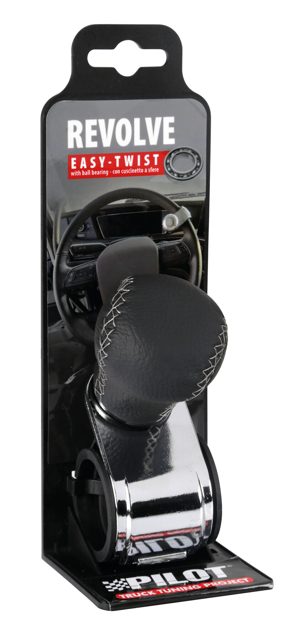 Revolve, pomello volante in pelle con cuciture silver, staffa cromata - immagine 3