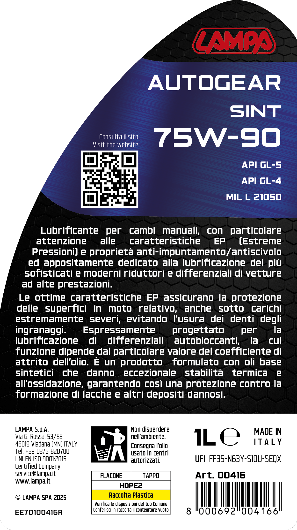 Autogear Sint 75W-90, olio cambio manuale - 1 L - immagine 3