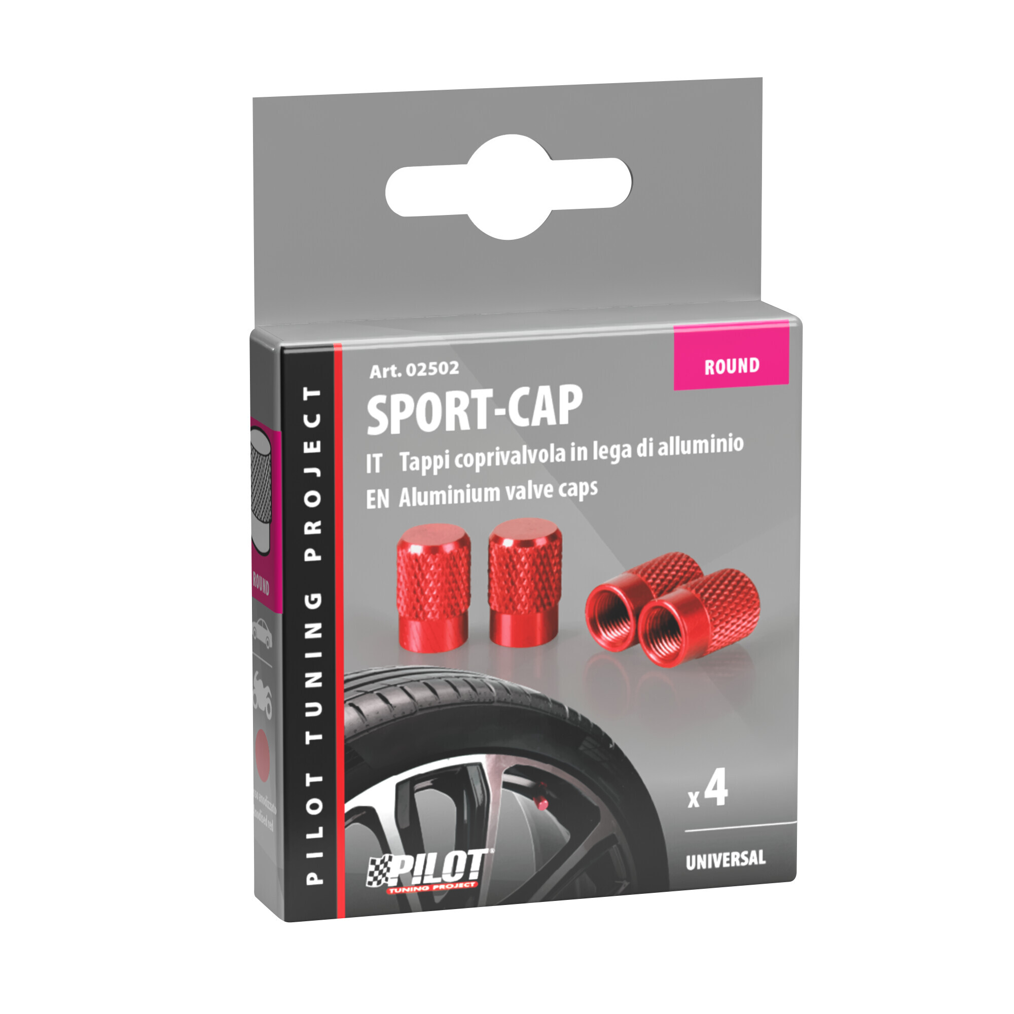 Sport-Cap, set 4 tappi coprivalvola - Rosso - immagine 2