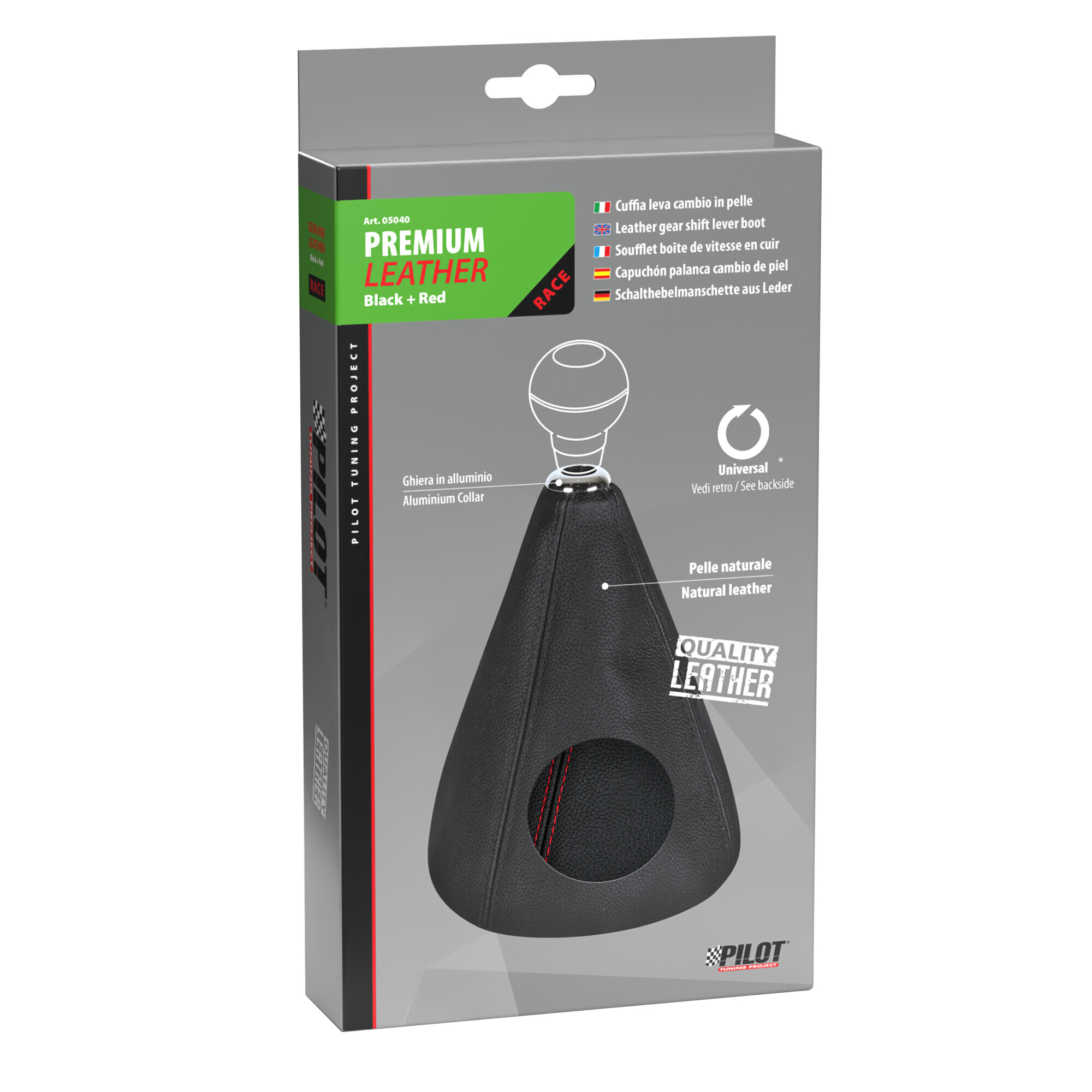 Premium, cuffia leva cambio in pelle - Nero/Rosso - immagine 4