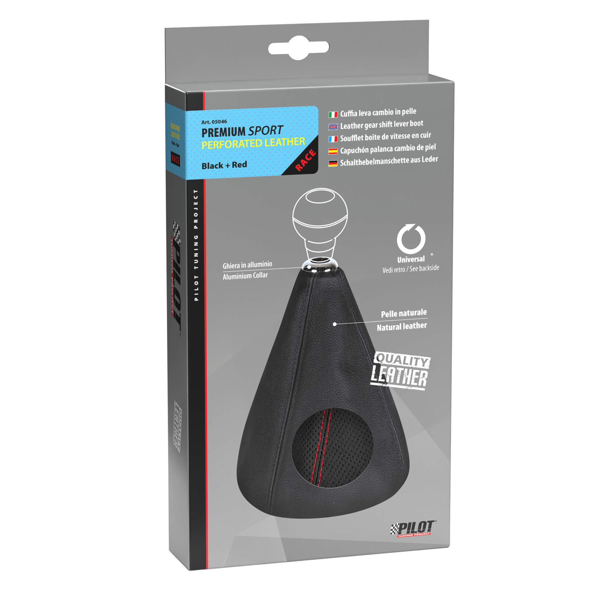 Premium Sport, cuffia leva cambio in pelle perforata - Nero/Rosso - immagine 3