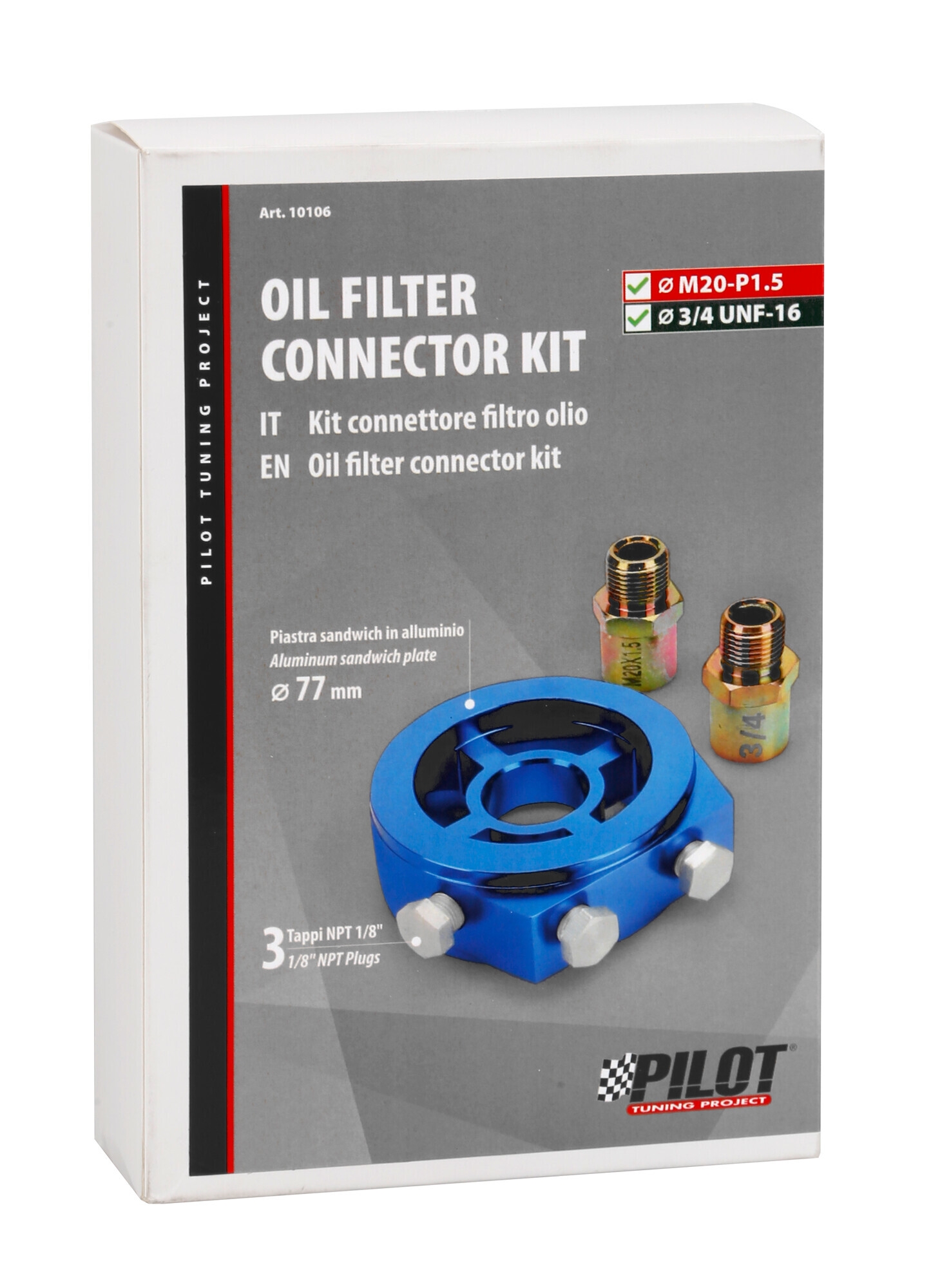 Raccordo filtri olio 77 mm per innesto 3 sensori - M20-P1.5 + 3/4-16 UNF - immagine 3
