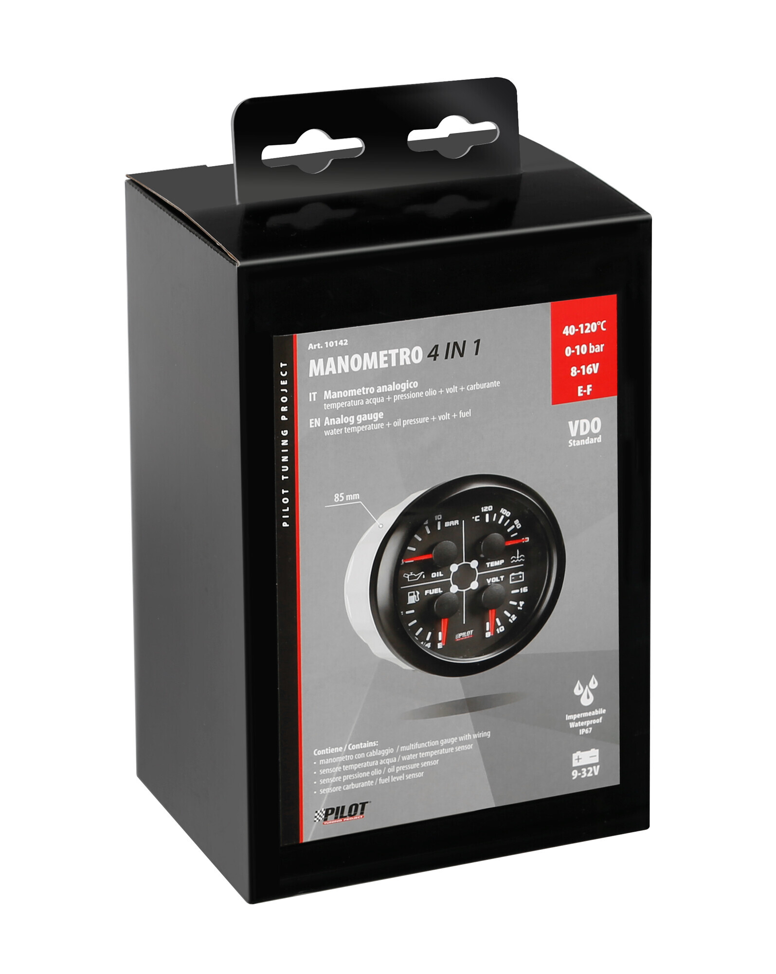 Black Analogue Gauge Series, Manometro 4 in 1 - Ø 3 3/8” (85 mm) - immagine 3