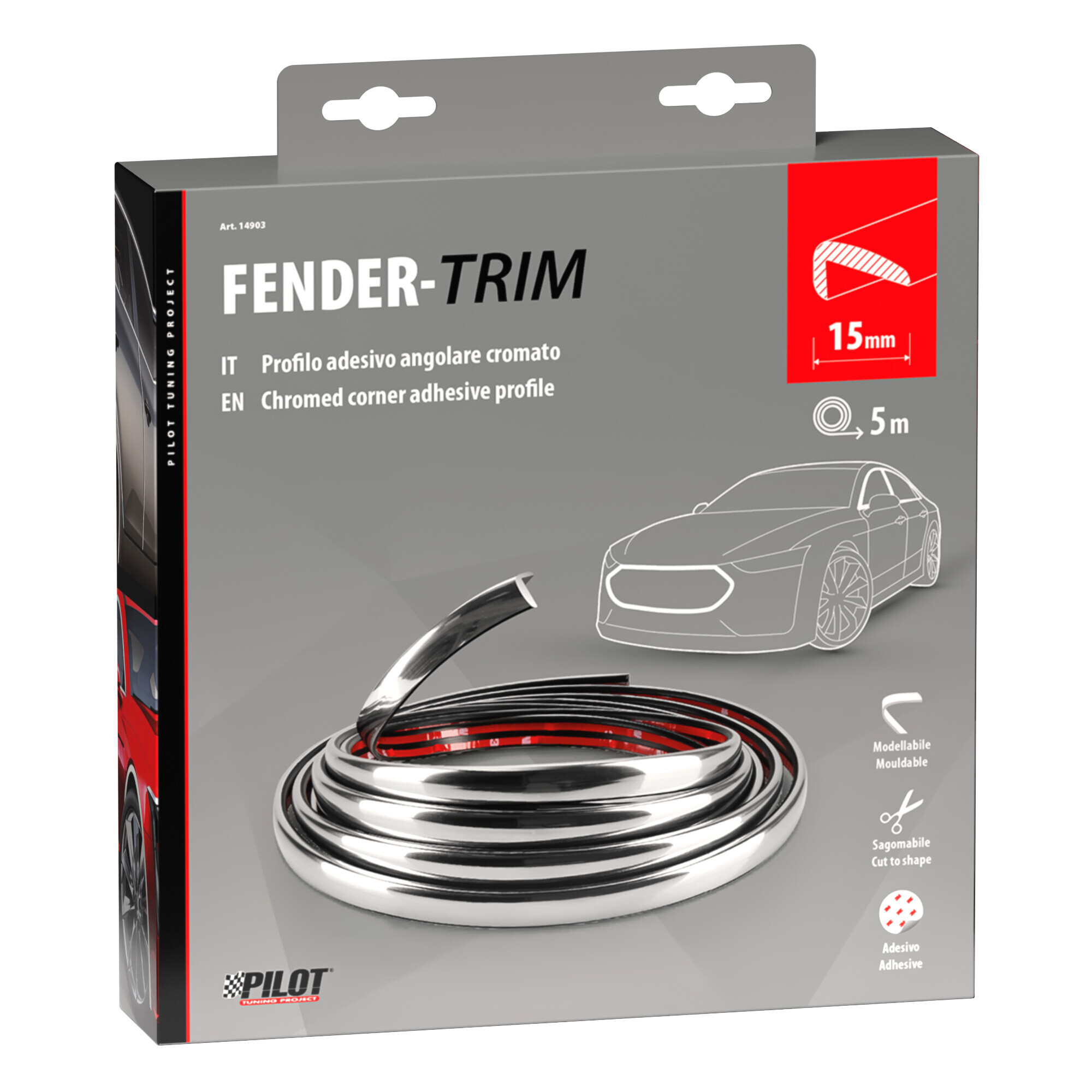 Fender-Trim, profilo adesivo angolare cromato - 5 m - 15 mm - immagine 3