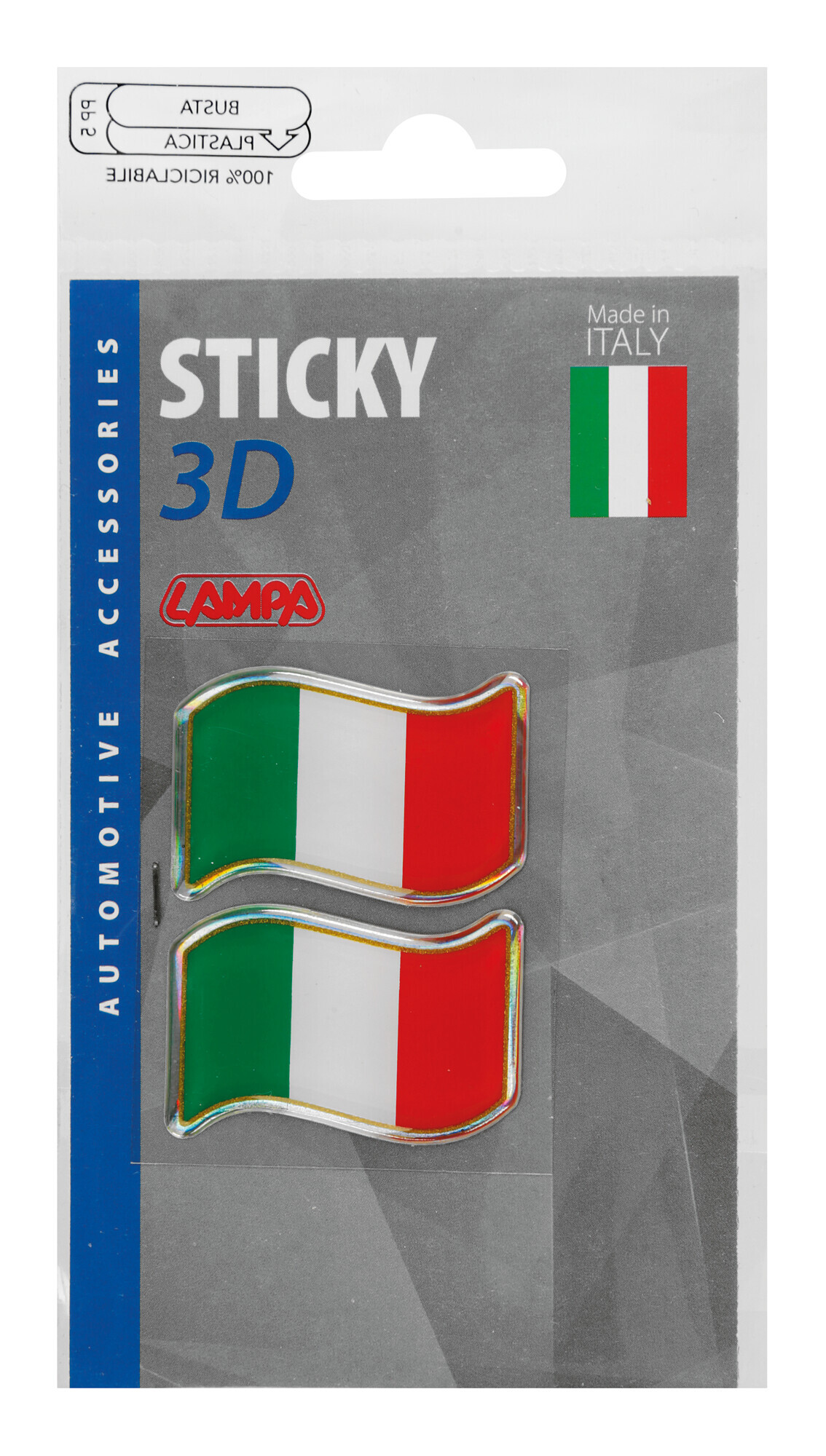 Sticky 3D - Bandiera Italia al vento, 2 pz - 40x27 mm - immagine 2