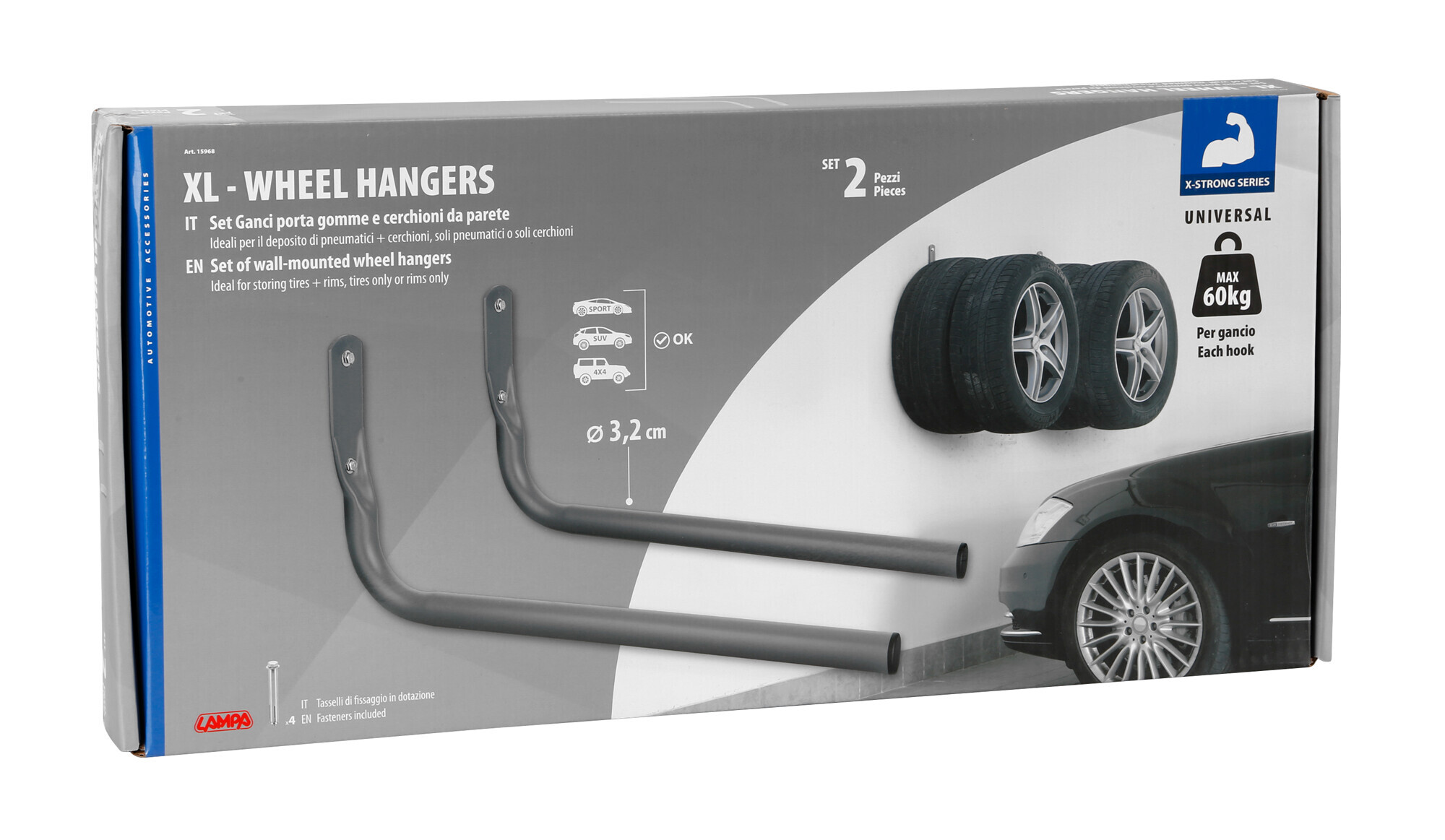 XL wheel hangers, set ganci porta gomme e cerchioni da parete - immagine 5