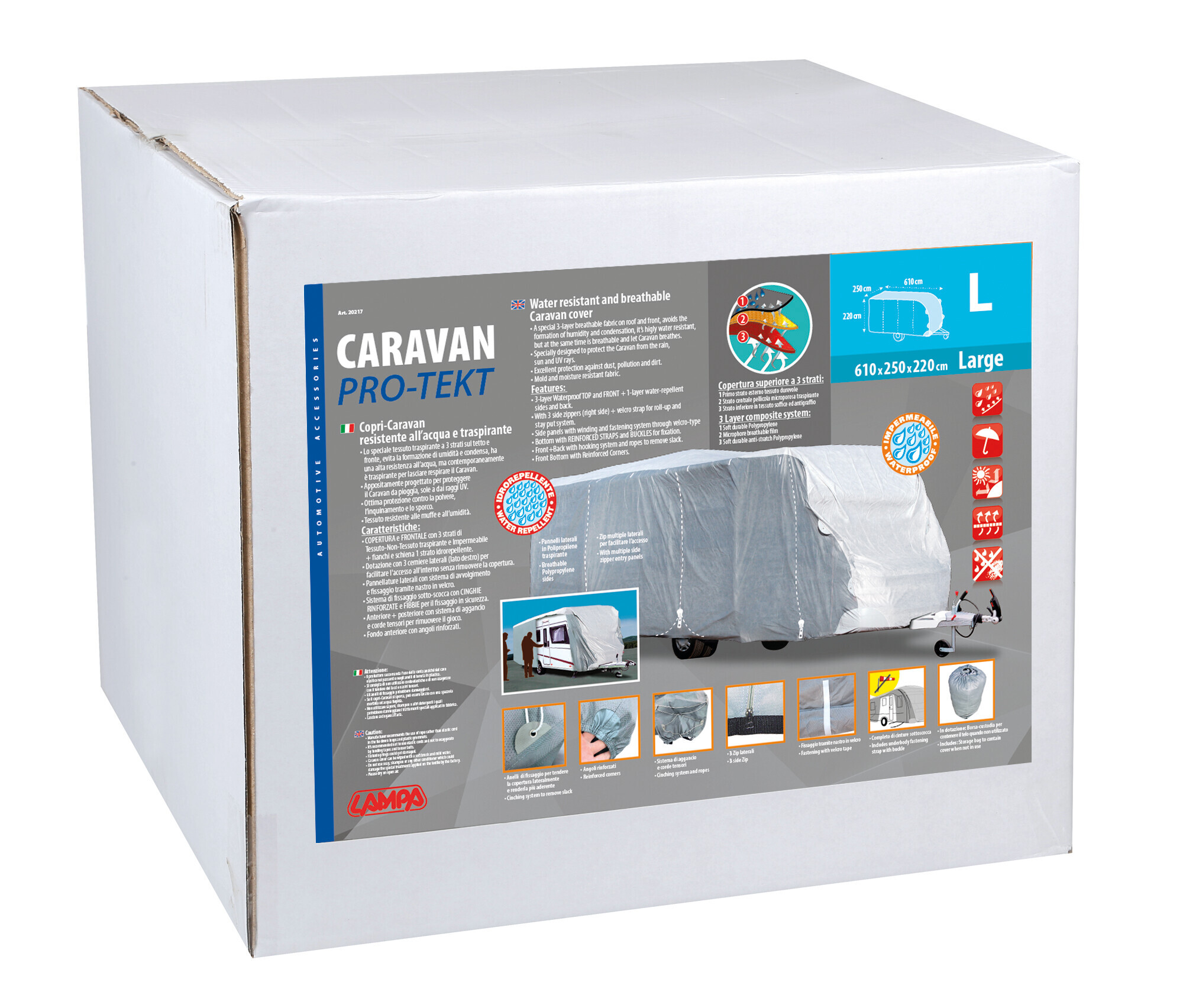 Pro-Tekt, copri-caravan resistente all’acqua e traspirante - CR-L - cm 610x250x220 - immagine 3