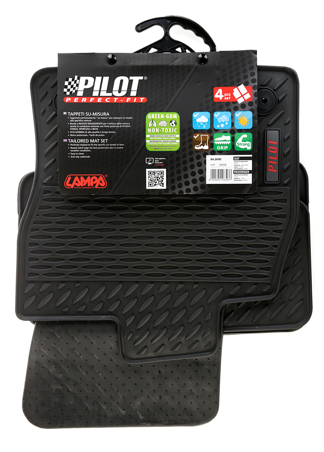Pilot, set tappeti su misura in eco gomma - compatibile per Seat Leon 5p (01/13>05/20) no 4x4, no automatico - Seat Leon SC (06/13>09/18) no 4x4, no automatico - Seat Leon ST (01/14>05/20) no 4x4, no automatico - Seat Leon X-Perience (03/15>03/19) no 4x4, no automatico - Volkswagen Golf VII 3p (11/12>12/19) no automatico - Volkswagen Golf VII 5p (11/12>12/19) no automatico - Volkswagen Golf VII Variant (10/13>05/20) no automatico - Volkswagen Golf VIII 5p (01/20>) no automatico - immagine 11