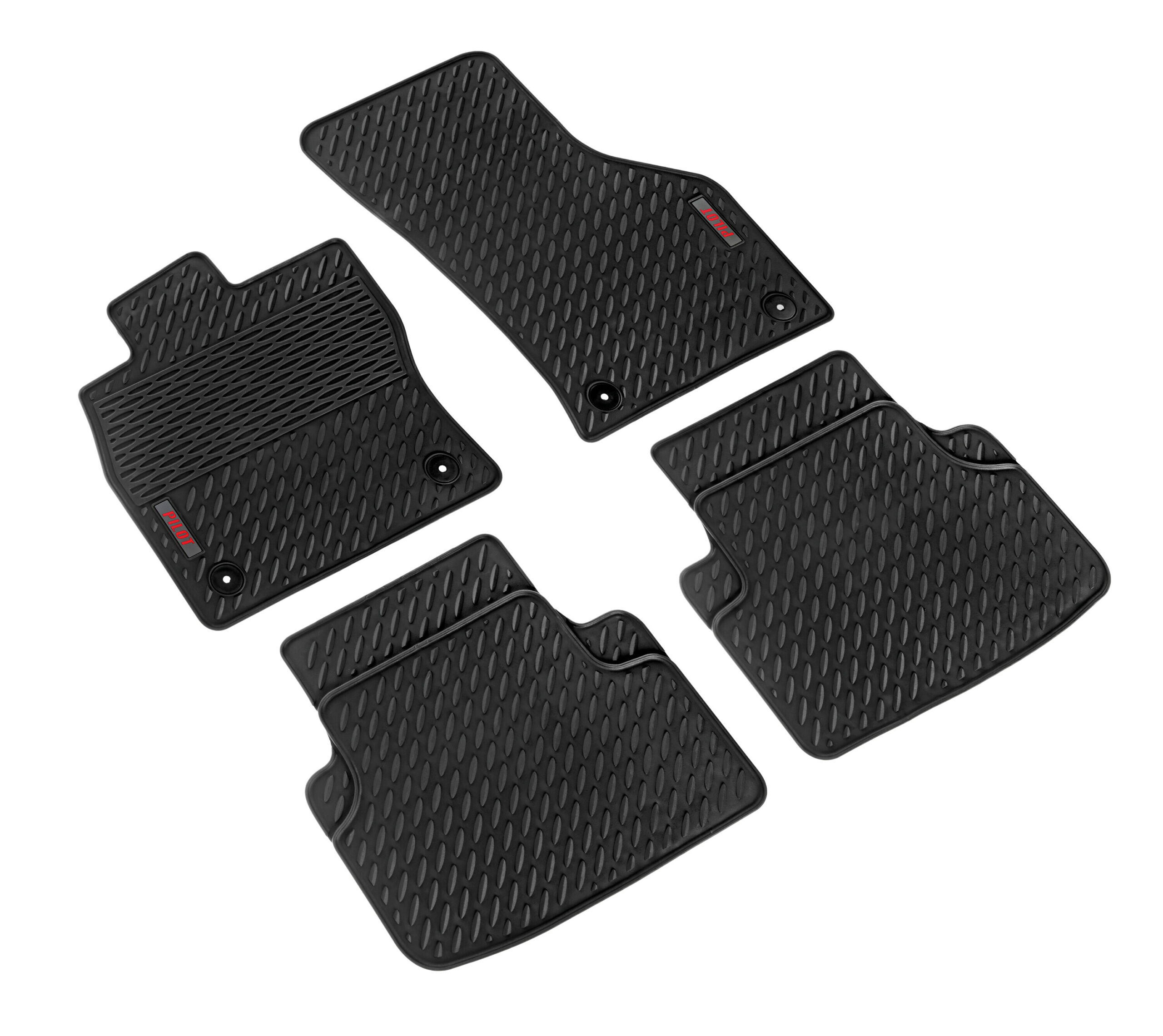Pilot, set tappeti su misura in eco gomma - compatibile per Seat Leon 5p (01/13>05/20) no 4x4, no automatico - Seat Leon SC (06/13>09/18) no 4x4, no automatico - Seat Leon ST (01/14>05/20) no 4x4, no automatico - Seat Leon X-Perience (03/15>03/19) no 4x4, no automatico - Volkswagen Golf VII 3p (11/12>12/19) no automatico - Volkswagen Golf VII 5p (11/12>12/19) no automatico - Volkswagen Golf VII Variant (10/13>05/20) no automatico - Volkswagen Golf VIII 5p (01/20>) no automatico