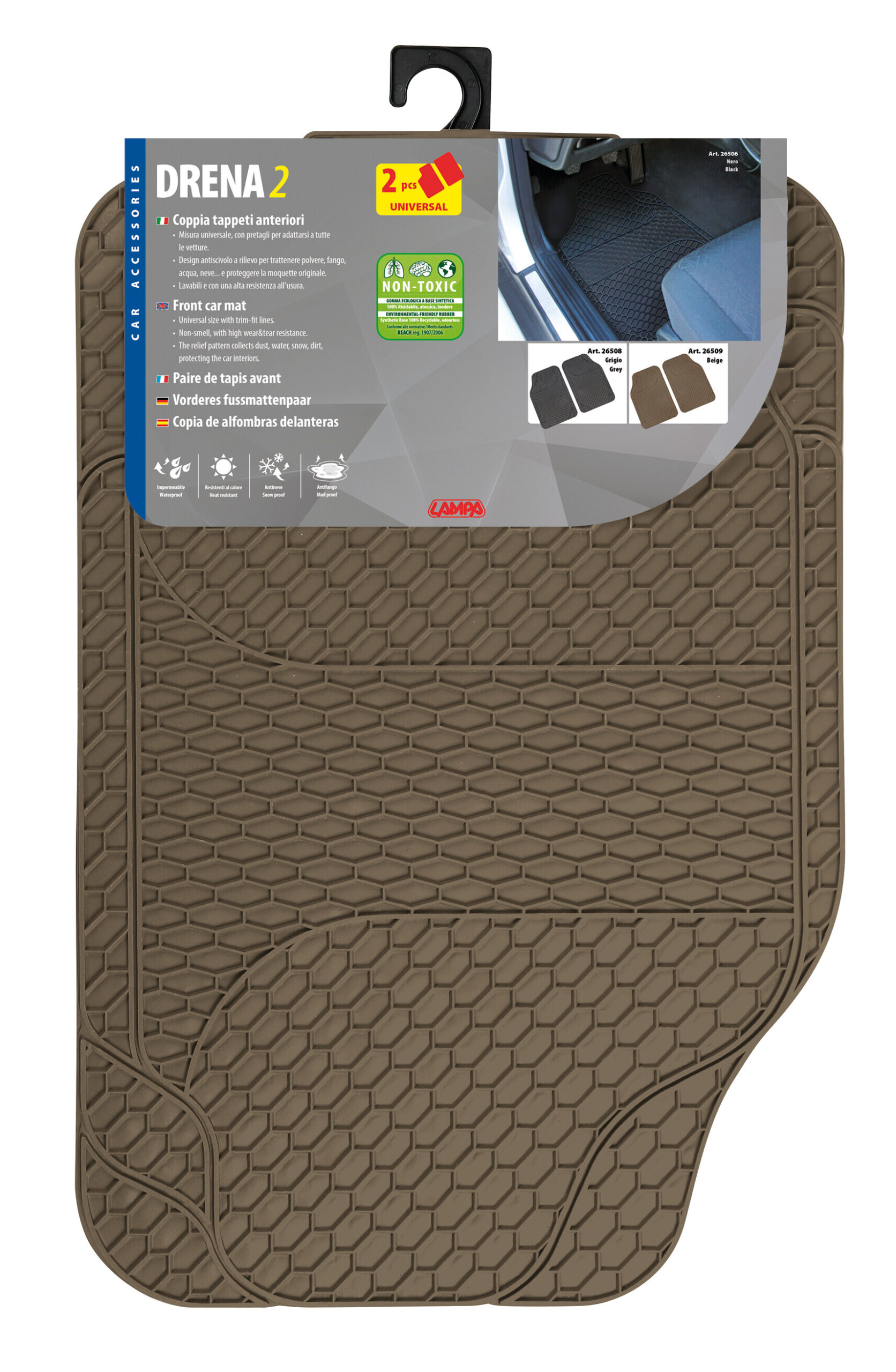 Drena 2, coppia tappeti anteriori universali - Beige - immagine 2