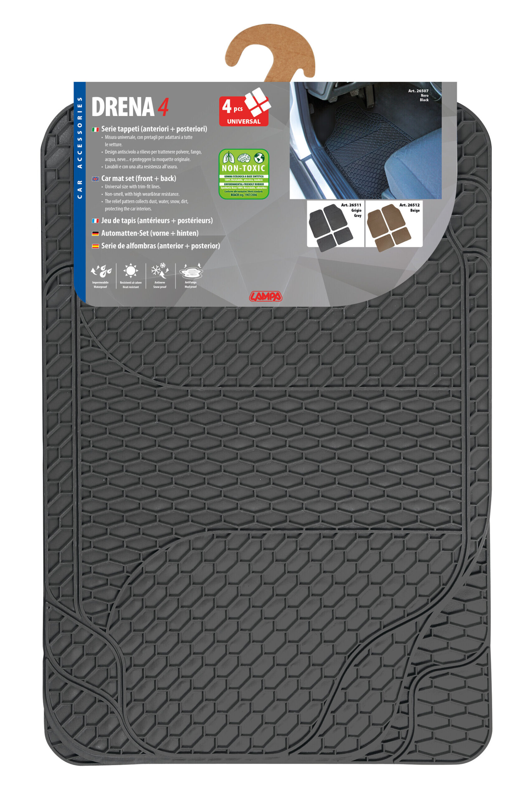 Drena 4, serie tappeti universali 4 pezzi - Grigio - immagine 2