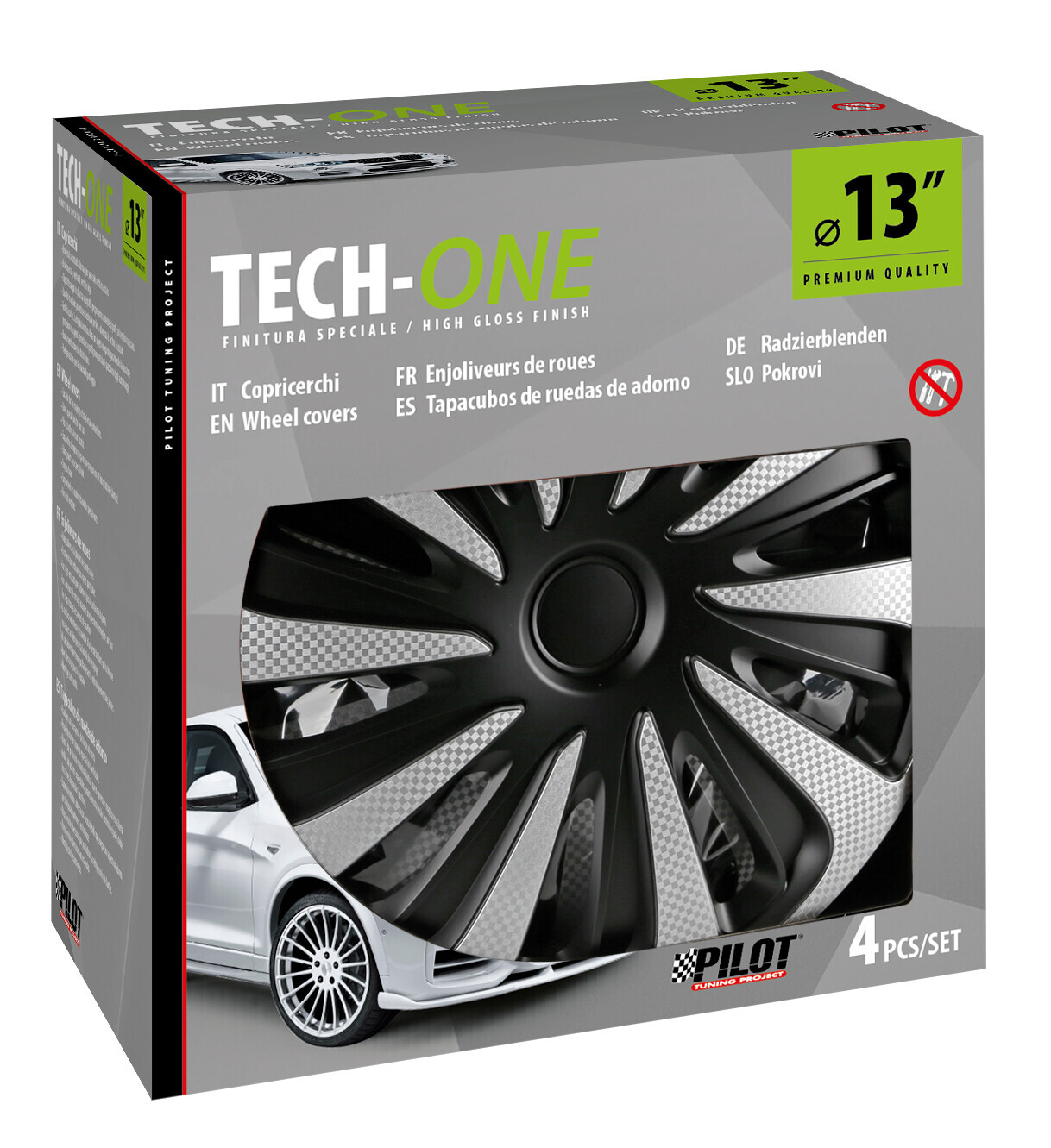 Kojin Carbon Silver-Black - Set 4 copricerchi - Ø 13" - immagine 3
