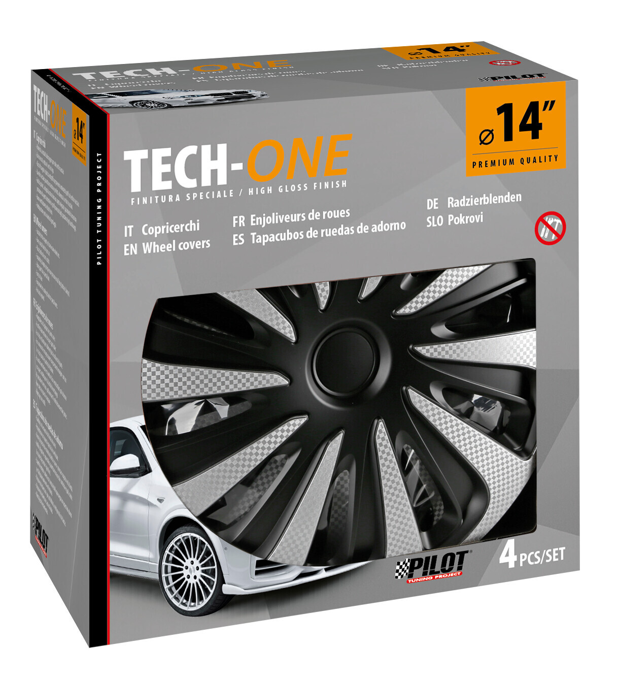 Kojin Carbon Silver-Black - Set 4 copricerchi - Ø 14" - immagine 3