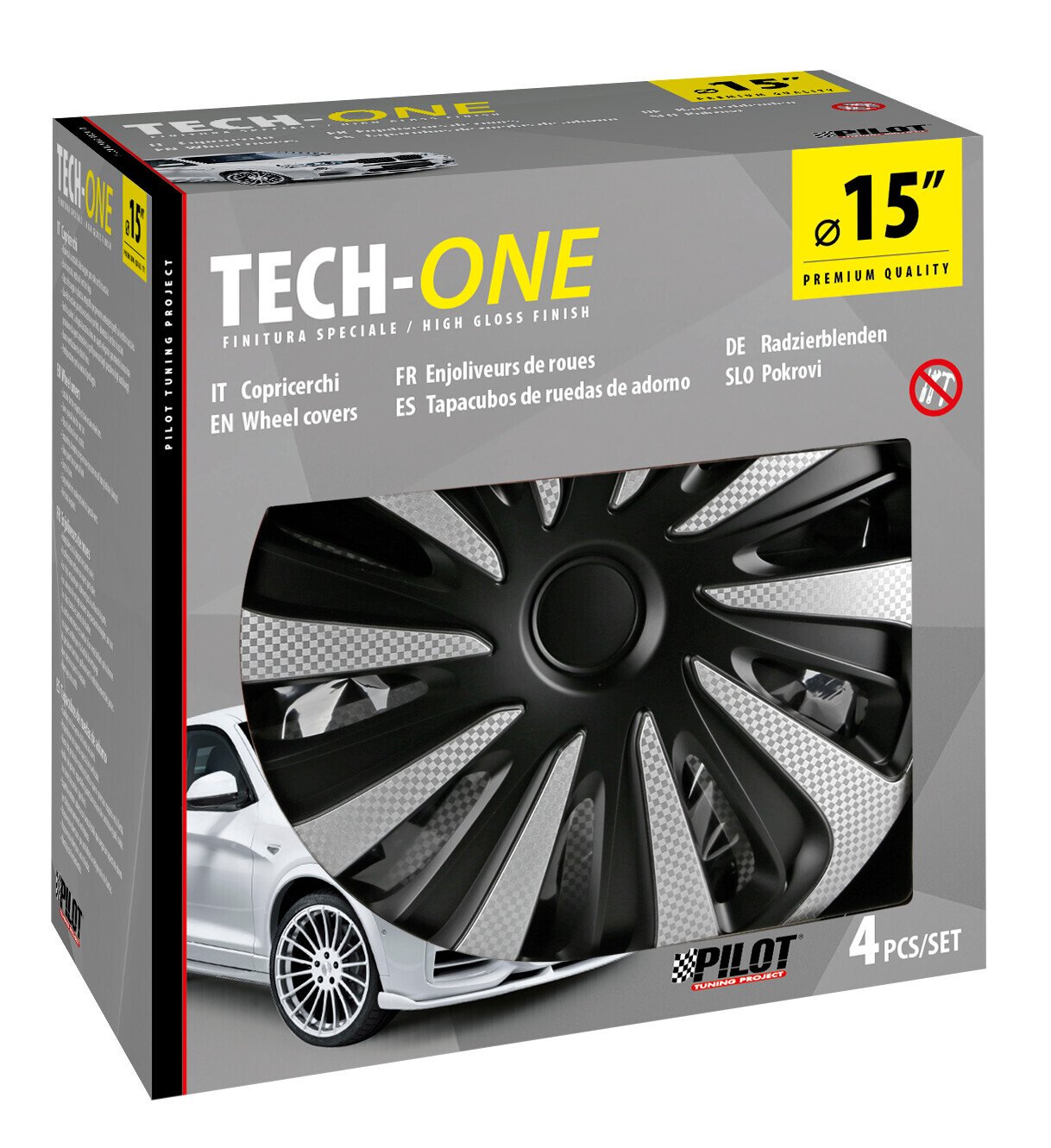 Kojin Carbon Silver-Black - Set 4 copricerchi - Ø 15" - immagine 3