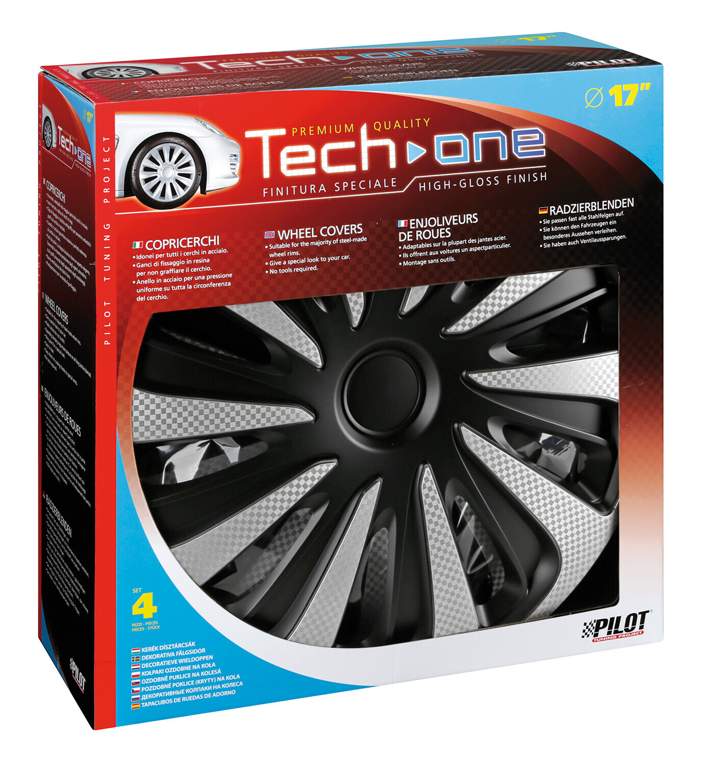 Kojin Carbon Silver-Black - Set 4 copricerchi - Ø 17" - immagine 3