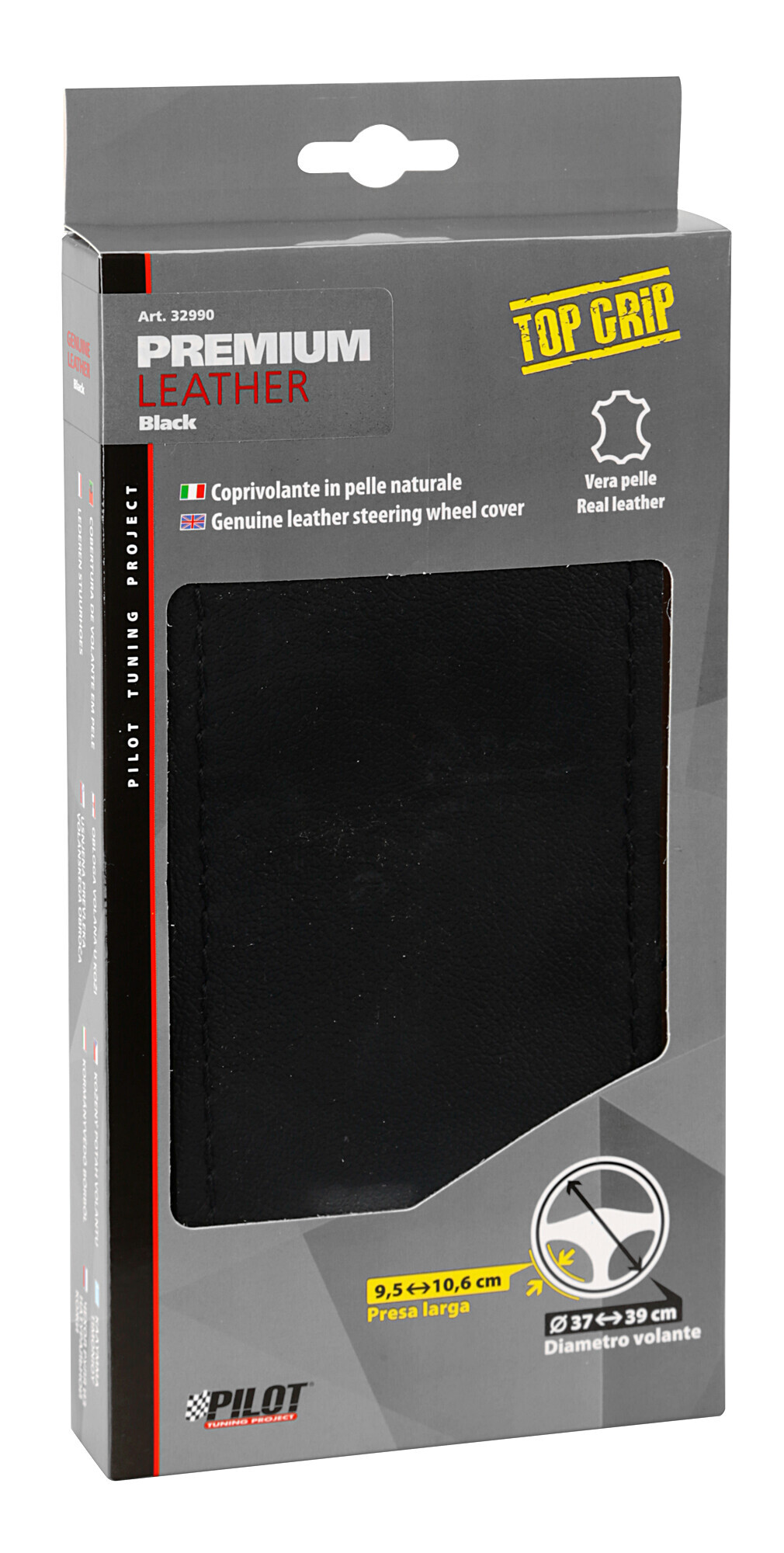 Premium, coprivolante in pelle - L - Ø 37/39 cm - Nero - immagine 3