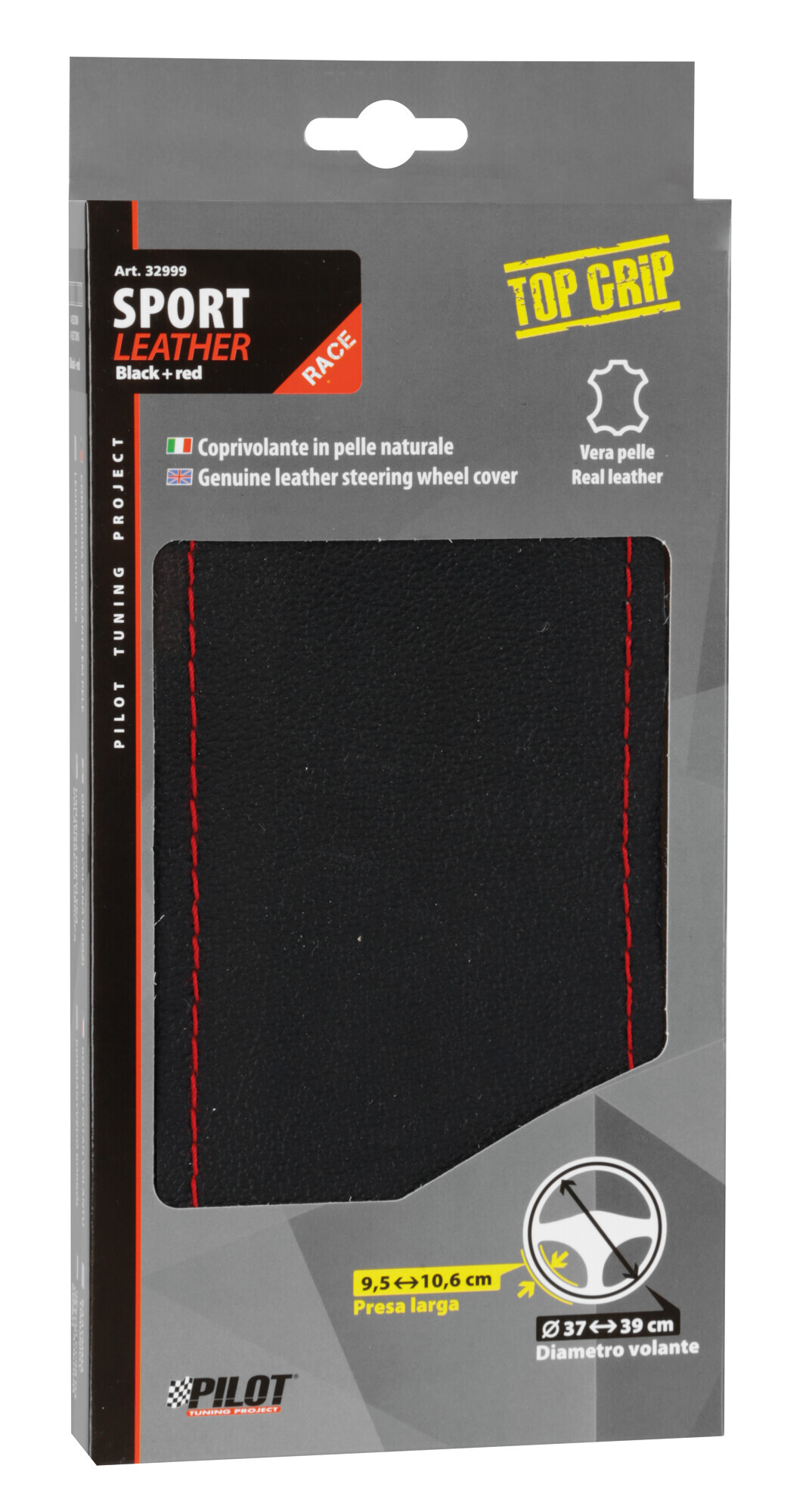 Sport, coprivolante in pelle - L - Ø 37/39 cm - Nero/Rosso - immagine 3