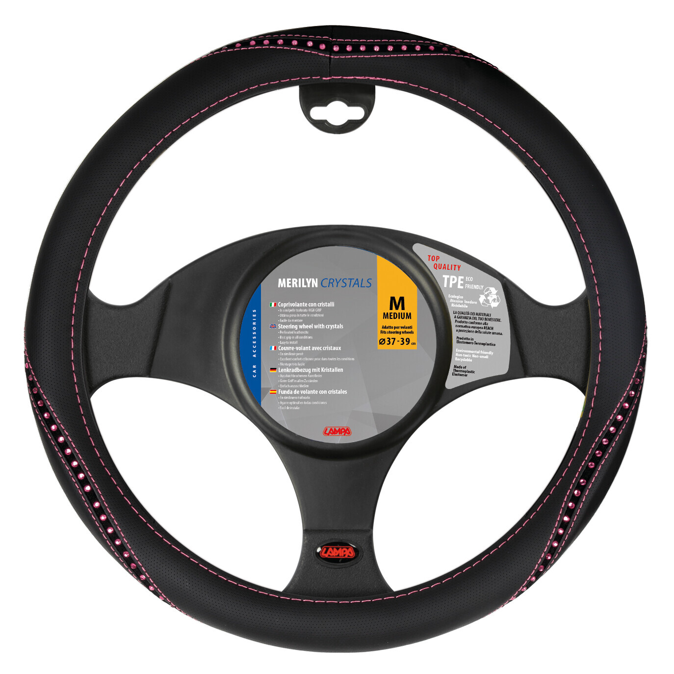 Merilyn, coprivolante in Skeentex con cristalli - M - Ø 37/39 cm - Rosa