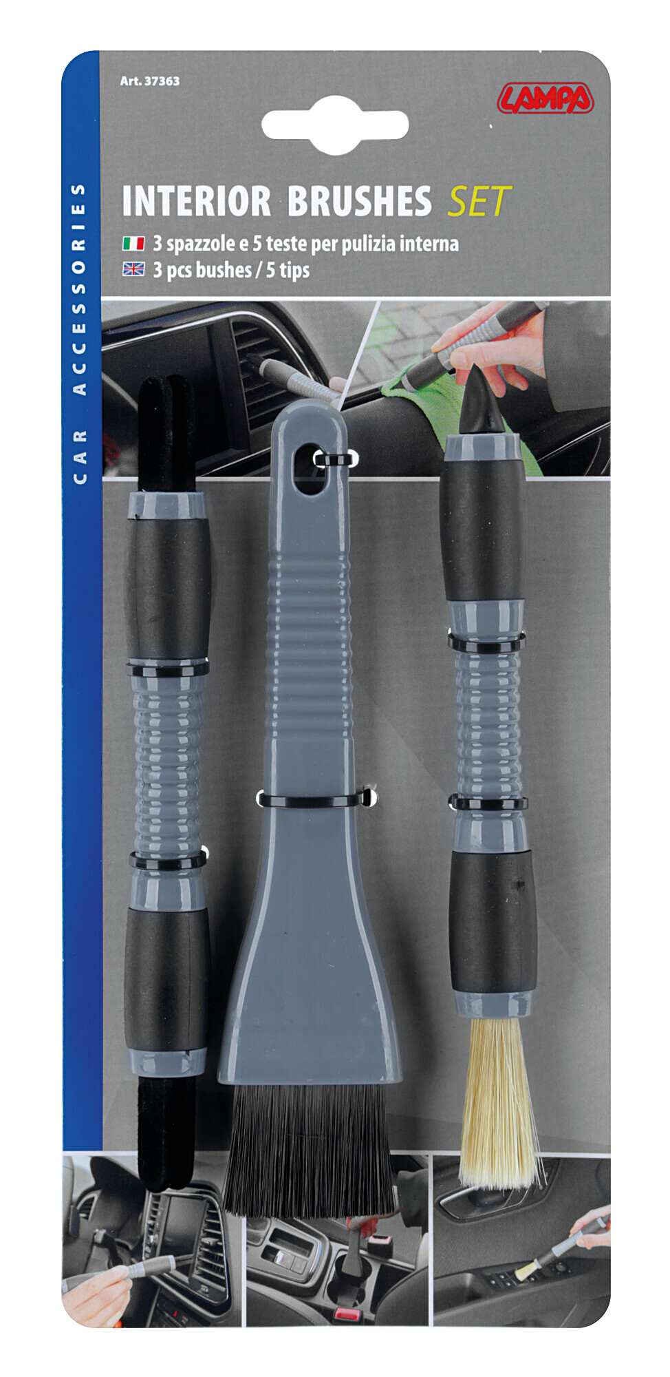 Kit 3 spazzole per pulizia interni auto - immagine 7
