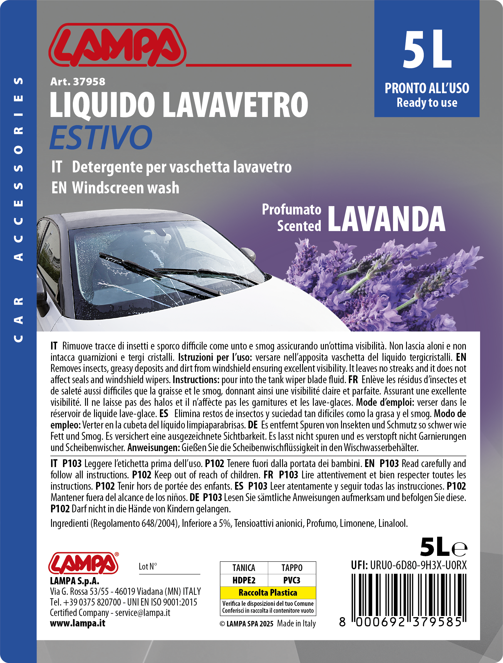Liquido lavavetro estivo profumato, pronto all'uso - Lavanda - 5000 ml - immagine 2
