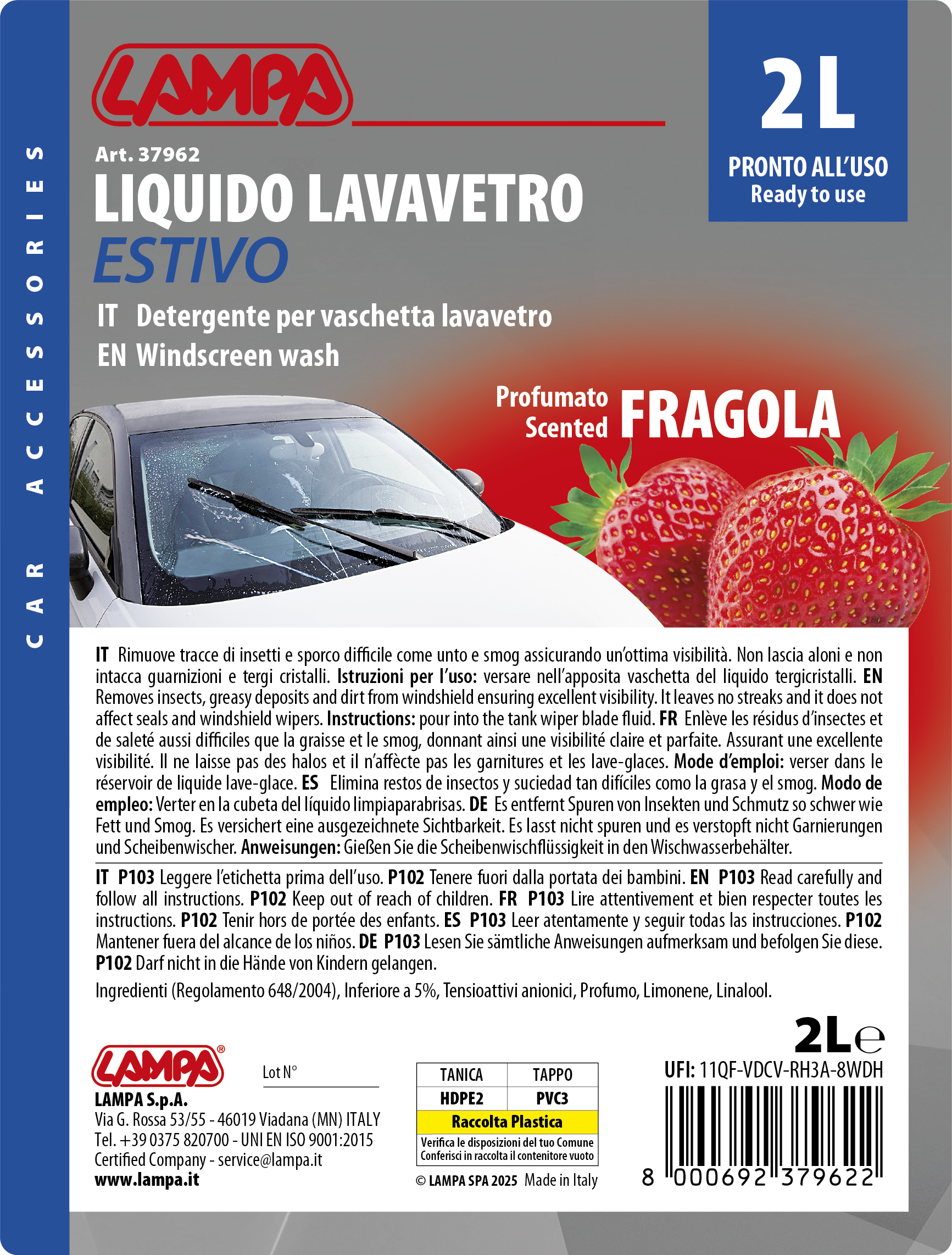 Liquido lavavetro estivo profumato, pronto all'uso - Fragola - 2000 ml - immagine 2