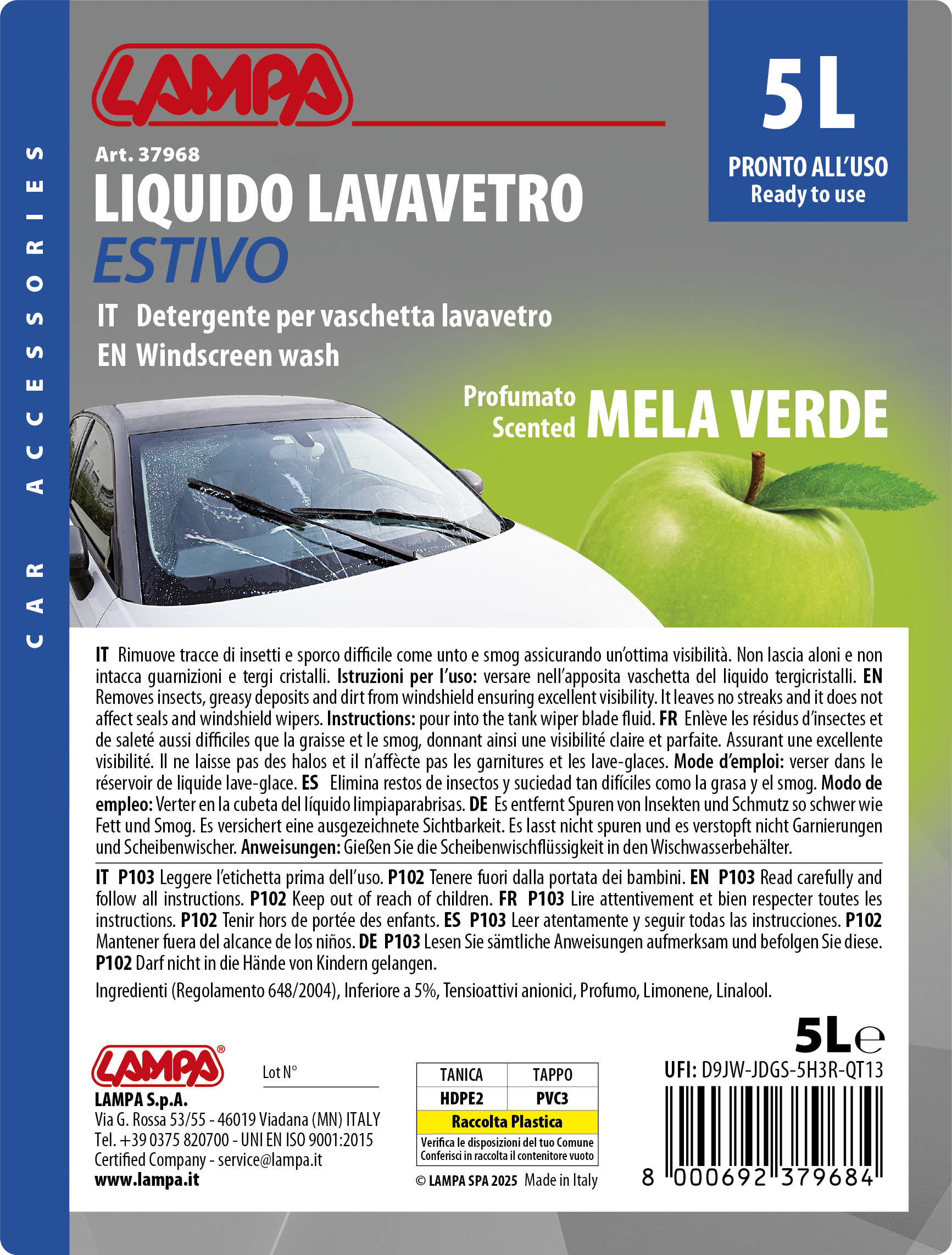 Liquido lavavetro estivo profumato, pronto all'uso - Mela Verde - 5000 ml - immagine 2