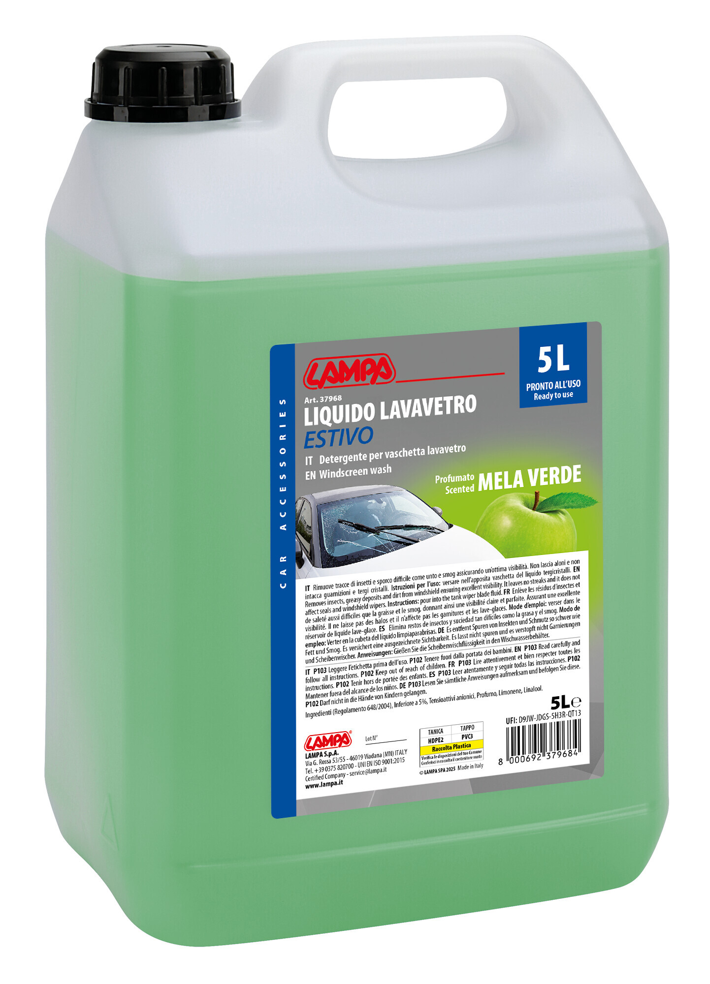 Liquido lavavetro estivo profumato, pronto all'uso - Mela Verde - 5000 ml