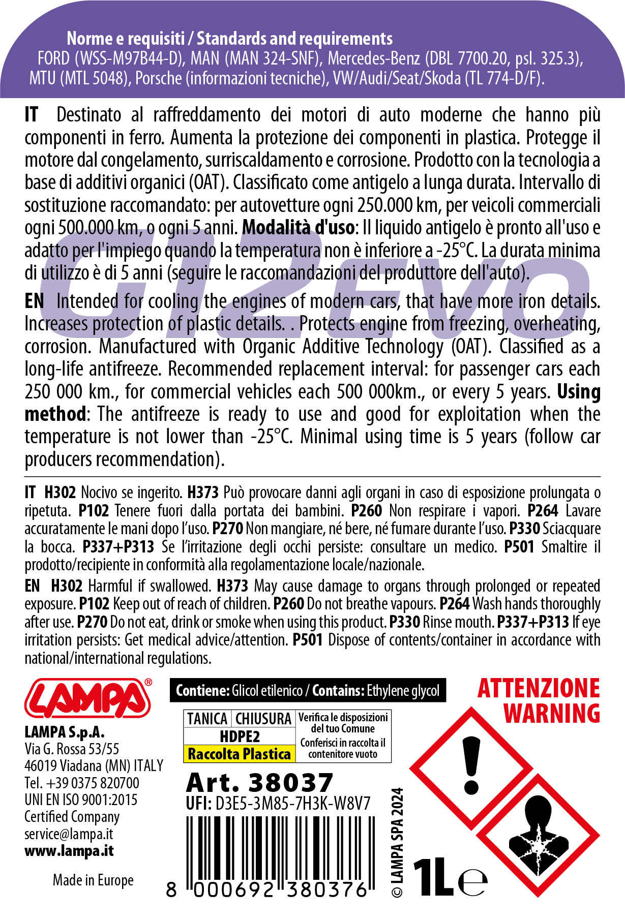 Premium Series Viola G12 Evo, liquido antigelo radiatore - (-25°C / +105°C) - 1 L - immagine 2