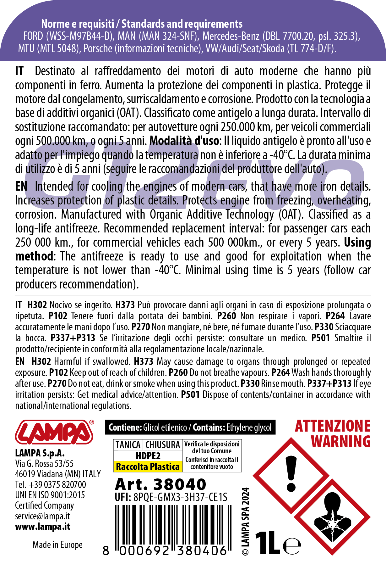 Premium Series Viola G12 Evo, liquido antigelo radiatore - (-40°C / +110°C) - 1 L - immagine 2